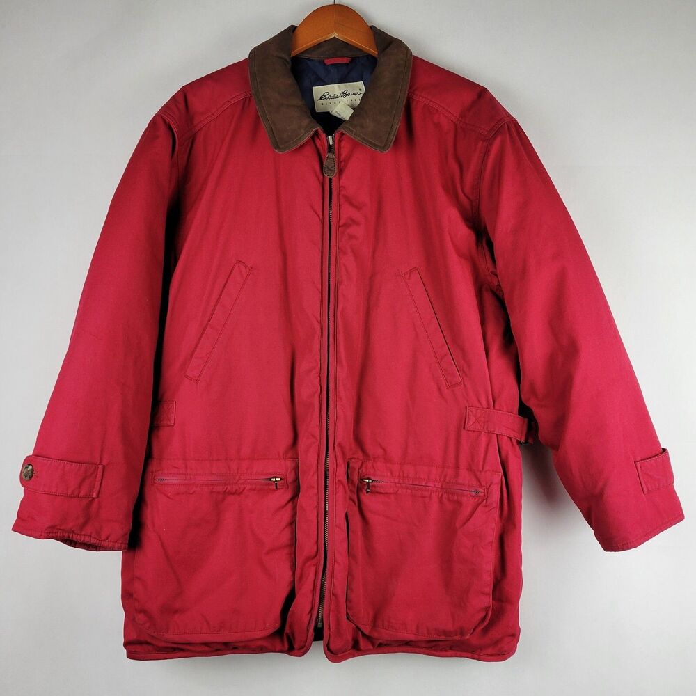Vtg Eddie Bauer Goose Down Chore Coat Mens Medium Red Work Barn Jacket Parka 90s